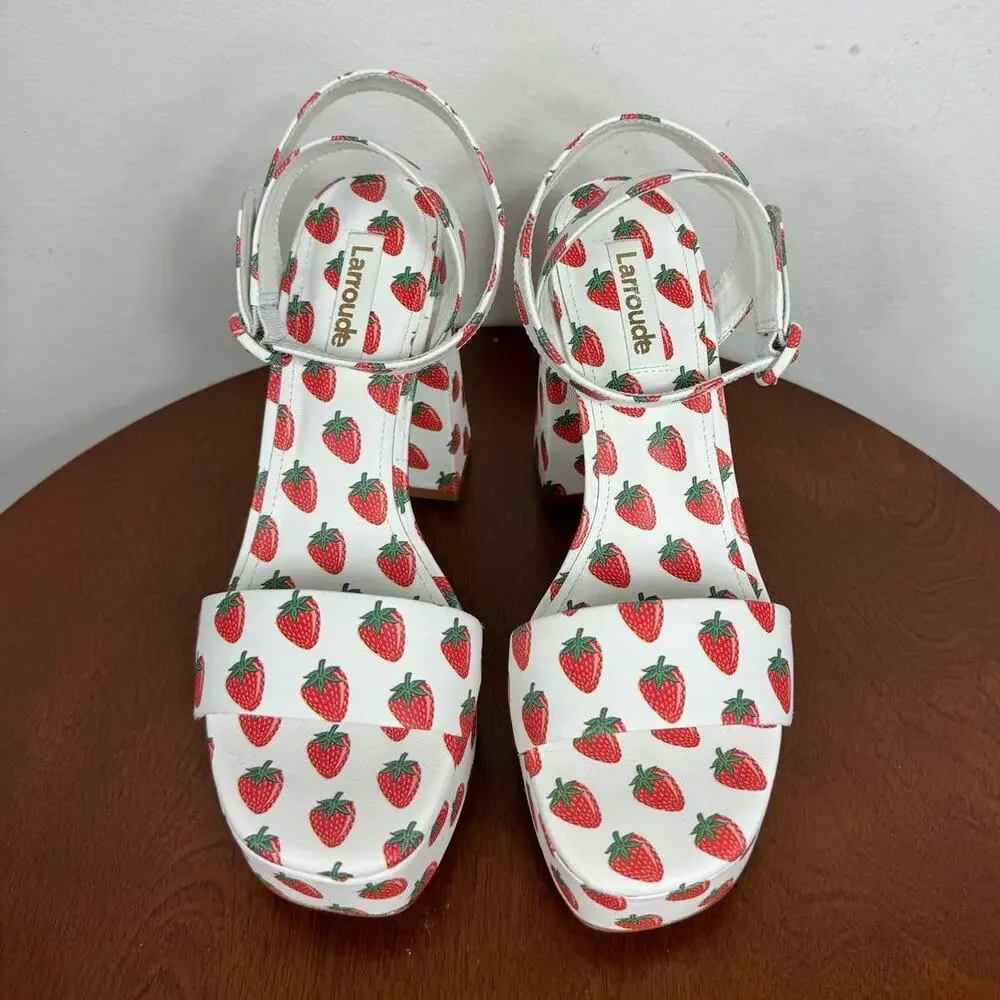 Larroude Dolly Ankle Strap Platform Sandal Strawberry Print Women's Size 6